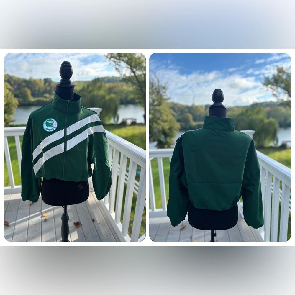 Eagles inspired Womens Crop Green Light Track Jacket with White Stripes